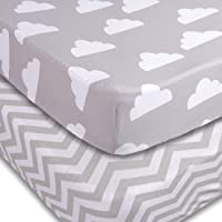 Los mejores  - Playard Sábanas- 2 unidades Cloud &amp- Chevron Sábana bajera de algodón suave para parque de juegos